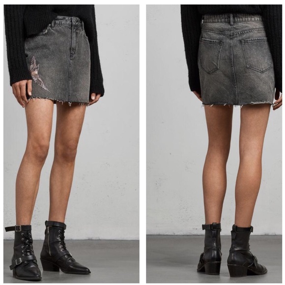 all saints black denim skirt